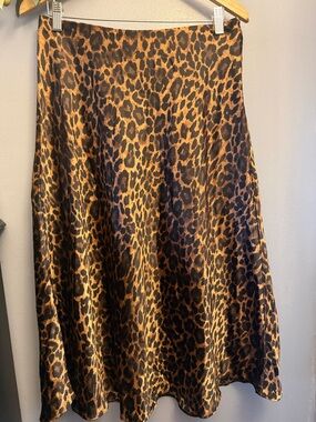 Talbots Leopard-Print Satin Midi Skirt in Brown and Black